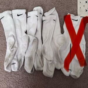 3 Pairs Used Worn Nike Dri-Fit White Crew Socks Men Large 8-12